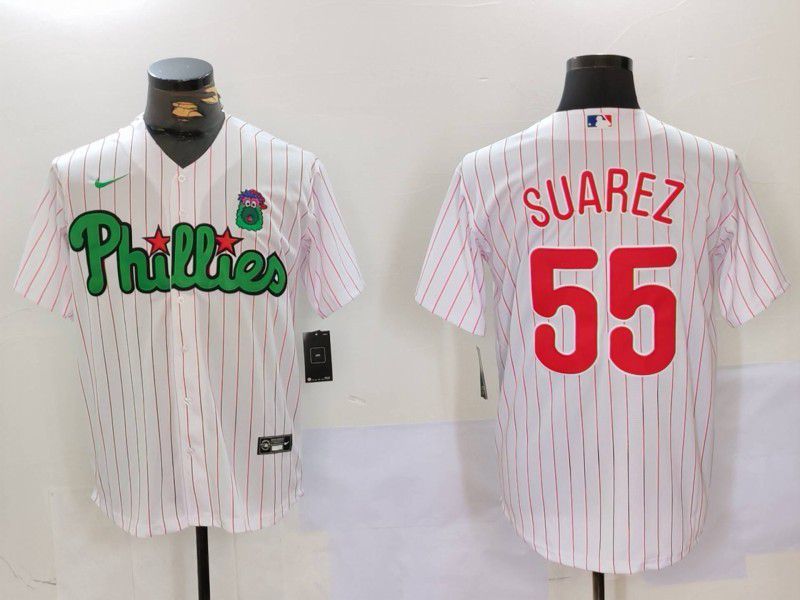Men Philadelphia Phillies #55 Suarez White stripe Second generation Joint Name 2024 Nike MLB Jersey style 1->philadelphia phillies->MLB Jersey